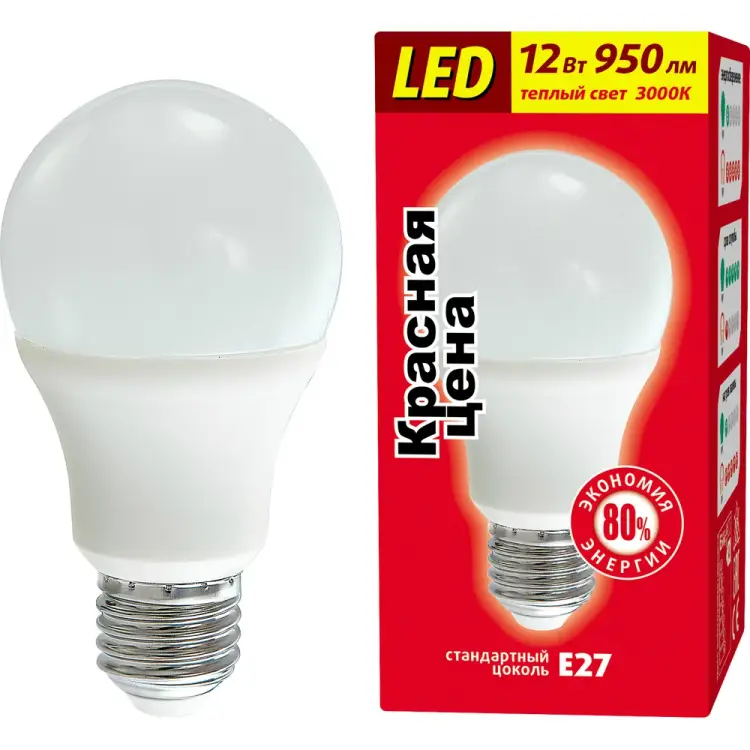 Светодиодная лампа КРАСНАЯ ЦЕНА A60 12W E27 3000K 950лм 4606400617372