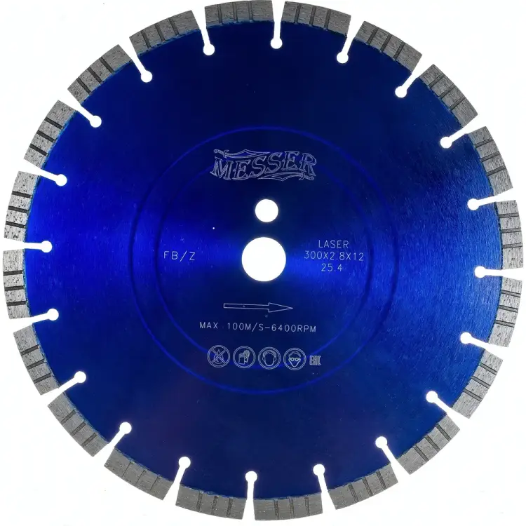 Турбосегментный алмазный диск по железобетону MESSER 300D-2.8T-12W-20S-25.4 01-16-301