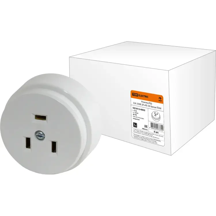 Розетка TDM ELECTRIC РШ 32А 250В 2Р+РЕ ОУ белая SQ1812-0005