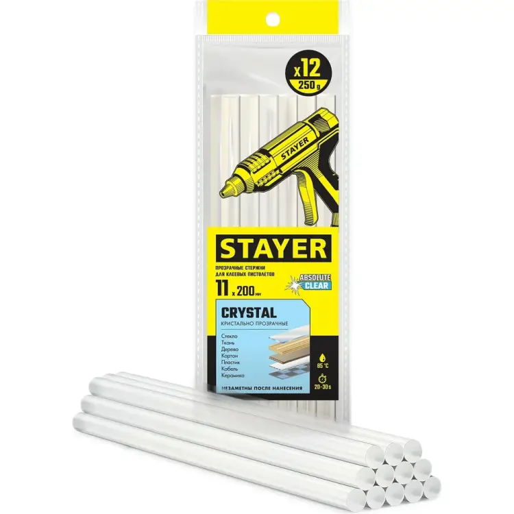 Прозрачные универсальные клеевые стержни STAYER Crystal 0682-12 Прозрачные универсальные клеевые стержни STAYER Crystal 0682-12