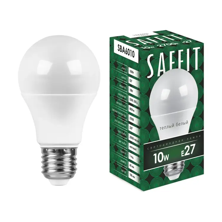 Светодиодная лампа SAFFIT E27 10W 2700K SBA6010 55004