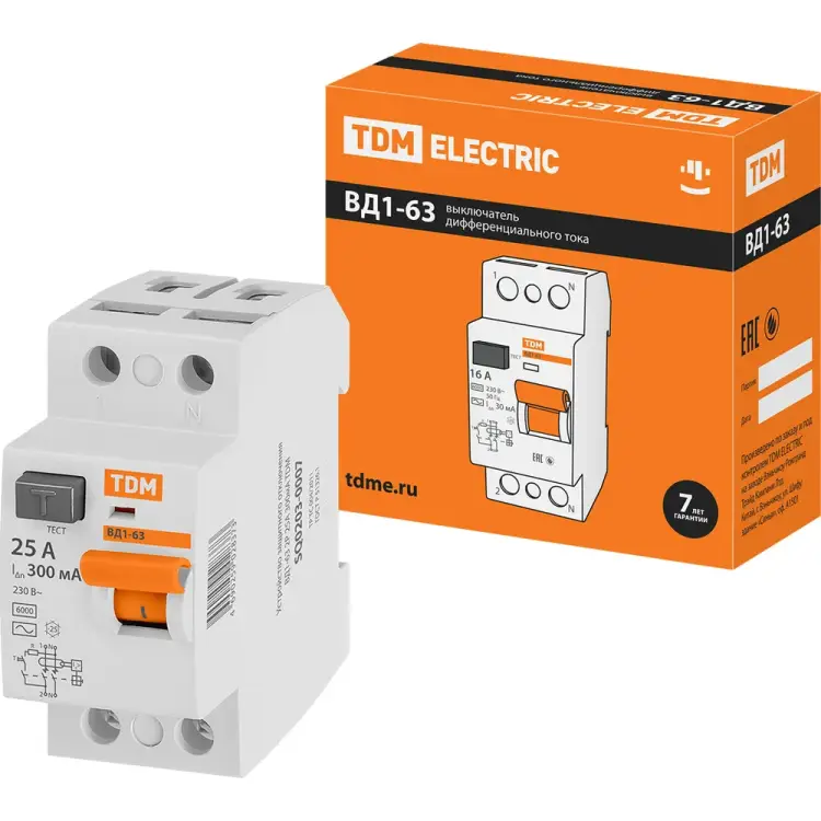 Узо TDM ELECTRIC ВД1-63 2Р, 25 А, 300 мА SQ0203-0007