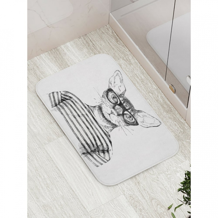 Противоскользящий коврик для ванной, сауны, бассейна JOYARTY Кот интеллектуал