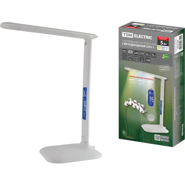 Светодиодный светильник TDM ELECTRIC часы СНЧ-1, 5 Вт, календарь, термометр, 2800-5500 К, USB, белый, SQ0337-0098