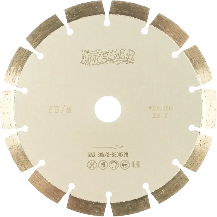 Сегментный алмазный диск по железобетону MESSER 180D-2.4T-12W-14S-22.2 01-15-180 Сегментный алмазный диск по железобетону MESSER 180D-2.4T-12W-14S-22.2 01-15-180