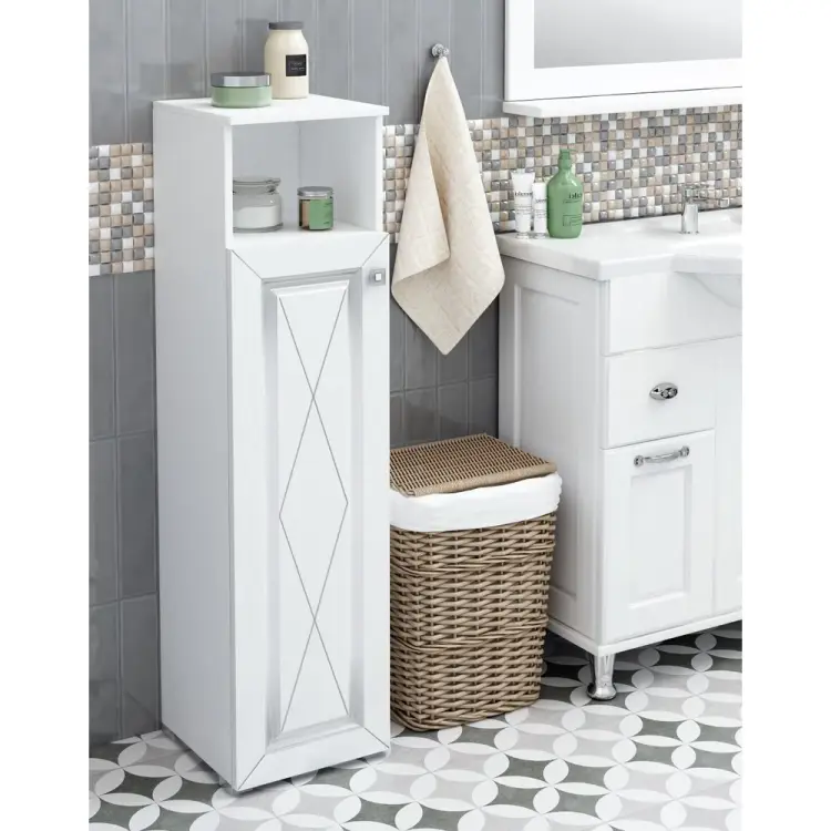 Высокий туалетный шкаф SANTREK Винтаж 1 ниша серебро левый 300x1150x300 316039