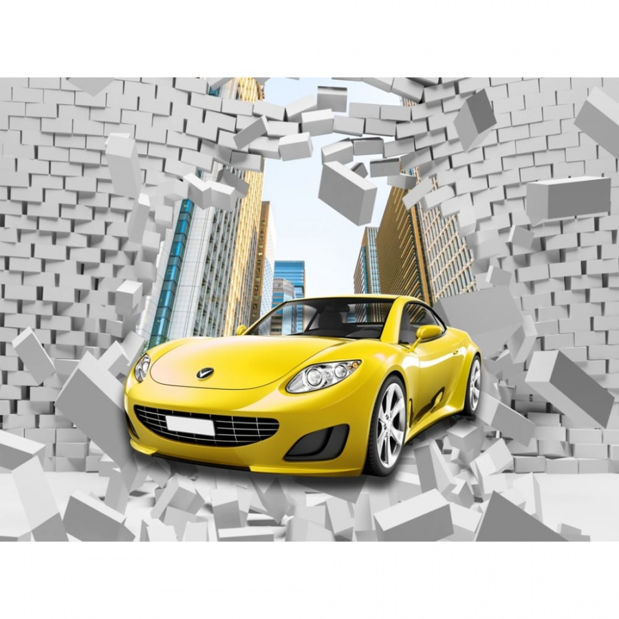 Фотообои Dekor Vinil Желтый автомобиль на фоне города с эффектом 3D