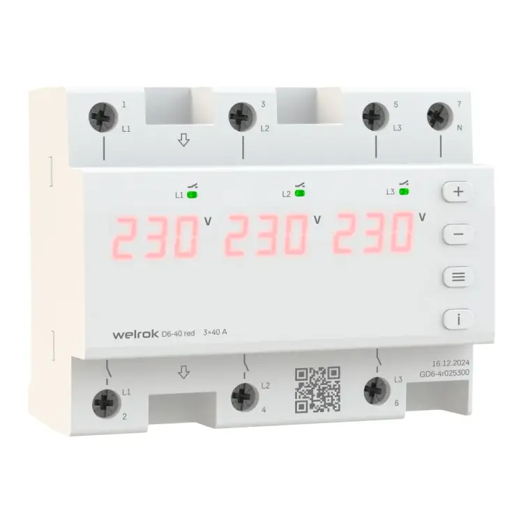 Трехфазное реле напряжения Welrok D6-40 red 4660251140397