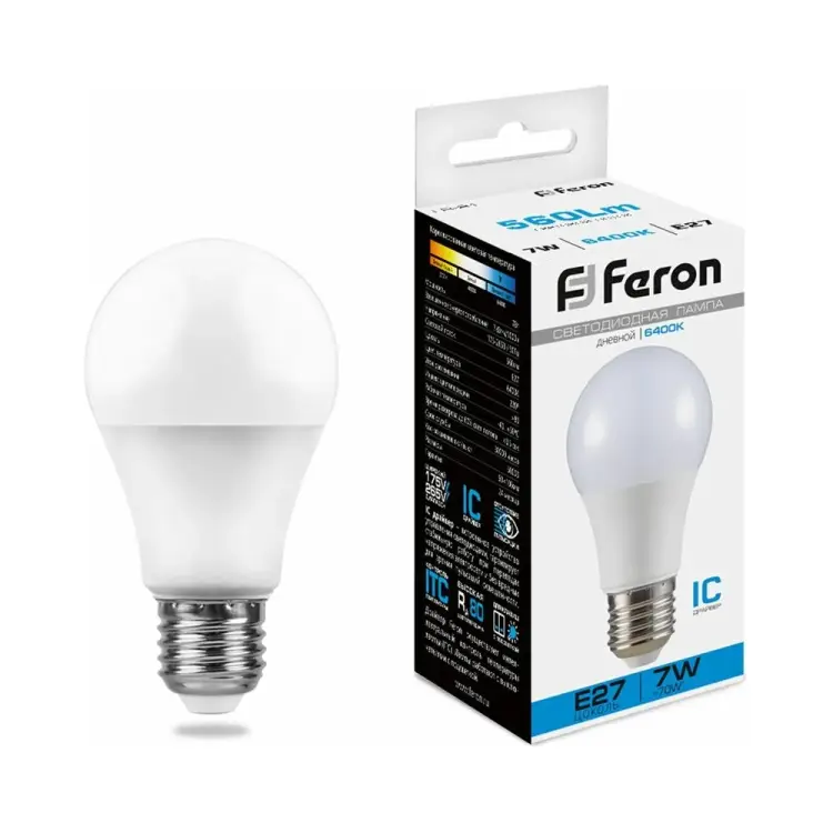 Светодиодная лампа FERON LB-91 Шар E27 7W 6400K 25446