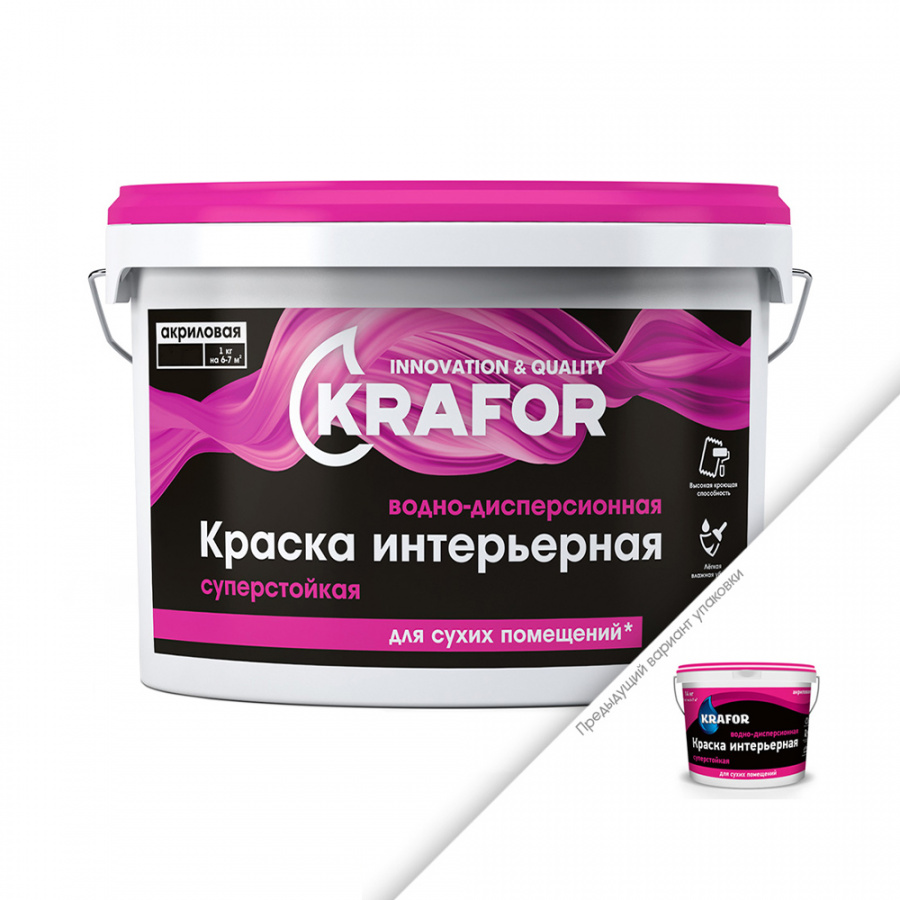 Интерьерная водно-дисперсионная суперстойкая краска KRAFOR 41834