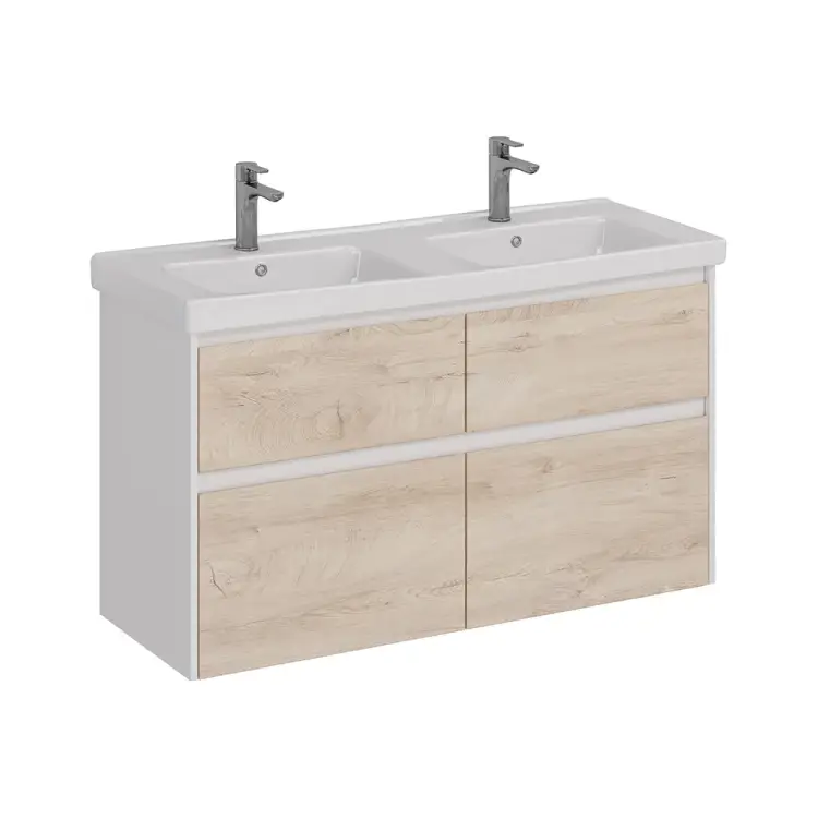 Тумба Lemark COMBI 125 см под 2 раковины, подвесная/напольная,4 ящика, цвет фасада: Дуб кантри, цвет корпуса: Бел LM03C125T-dub