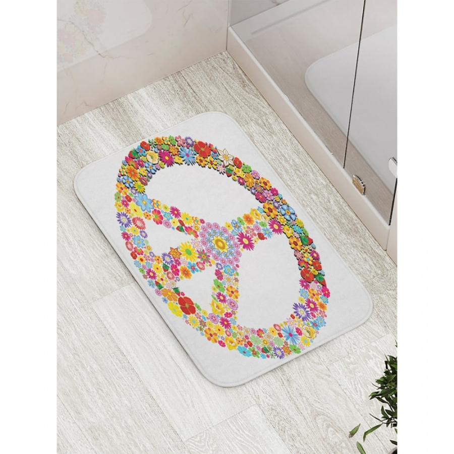 Противоскользящий коврик для ванной, сауны, бассейна JOYARTY Цветочный символ хиппи