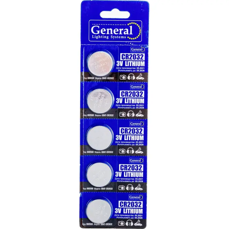 Кнопочная литиевая батарейка General Lighting Systems GBAT-CR2032 800568