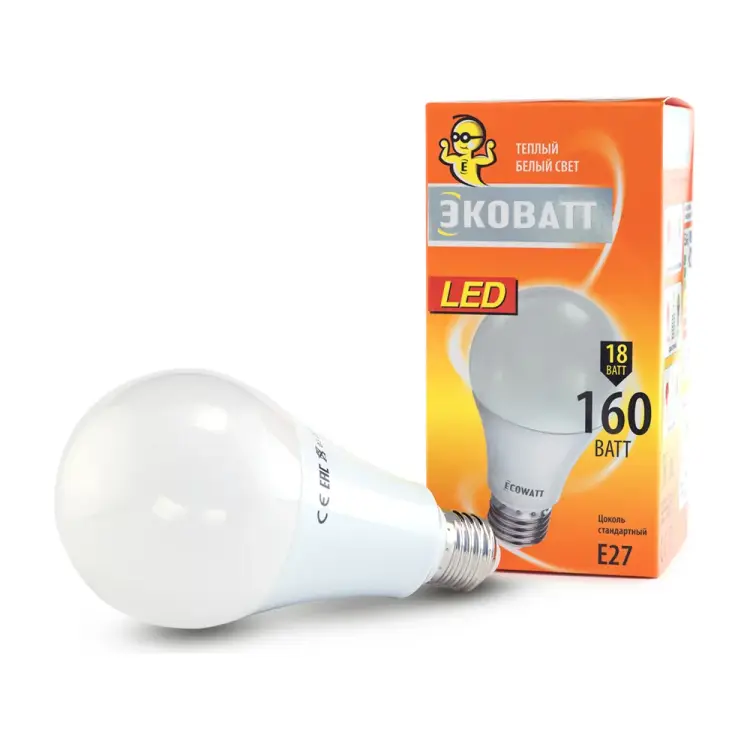 Светодиодная лампа ECOWATT A60, 230 В, 18 Вт, 3000K E27 4606400206132