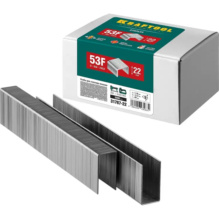 Плоские скобы для степлера KRAFTOOL тип 53F 22 мм 5000 шт. 31787-22