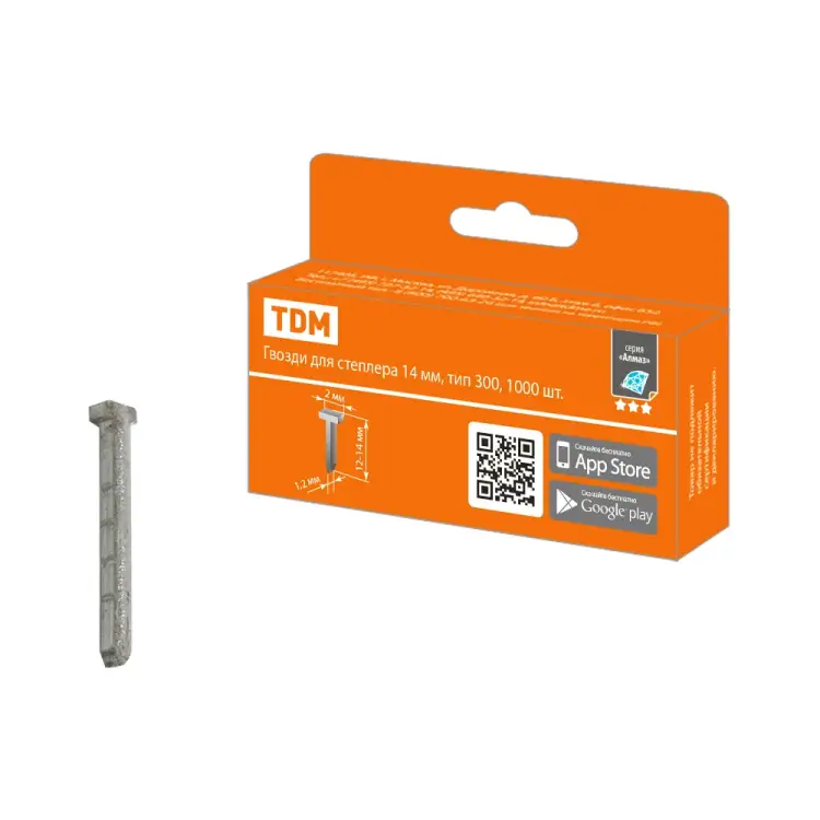 Гвозди для степлера TDM ELECTRIC Алмаз 14 мм тип 300 1000 шт. SQ1038-0401