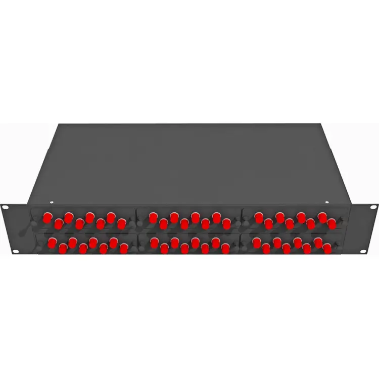 Укомплектованный одномодовый стоечный оптический кросс TopLan КРС-Top-2U-48FC/U-OS2-BK