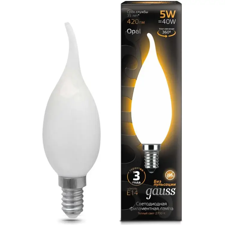 Лампа Gauss LED Filament Свеча на ветру OPAL 104201105 Лампа Gauss LED Filament Свеча на ветру OPAL 104201105