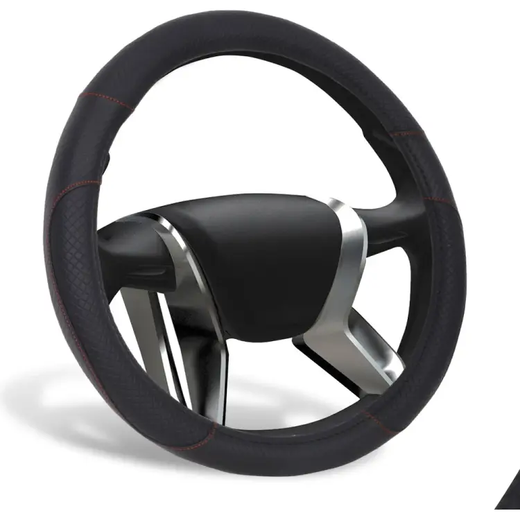 Оплетка на руль PLAID экокожа, вставки Карбон, прострочка красная, M, черный AZARD GROUP OPLA0160