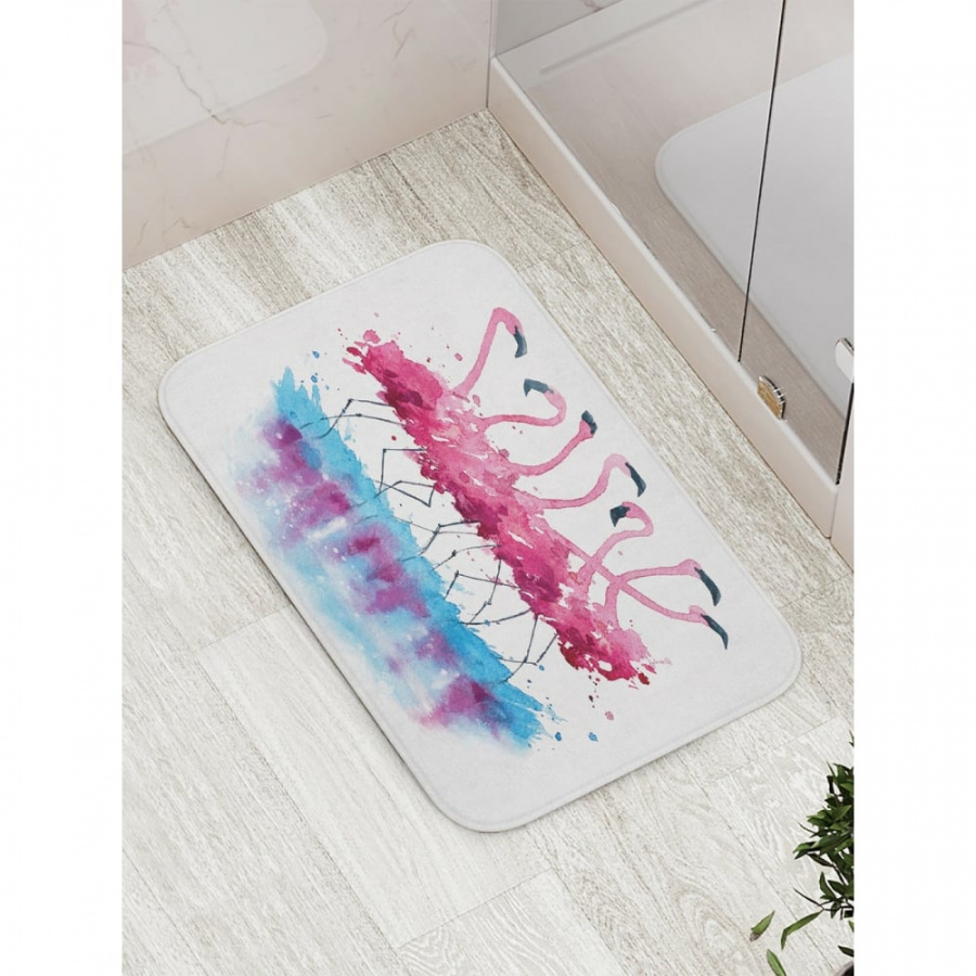 Противоскользящий коврик для ванной, сауны, бассейна JOYARTY Фламинго акварелью