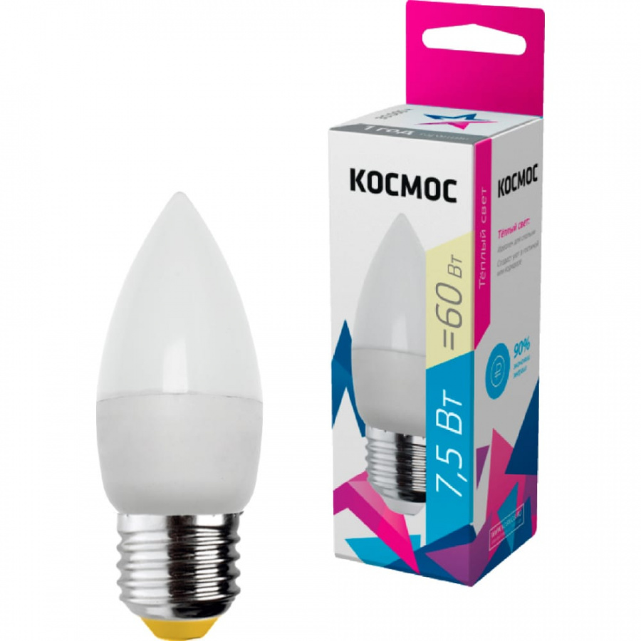 Светодиодная лампа КОСМОС LED Экономик CN 7.5Вт 220В E27 3000К