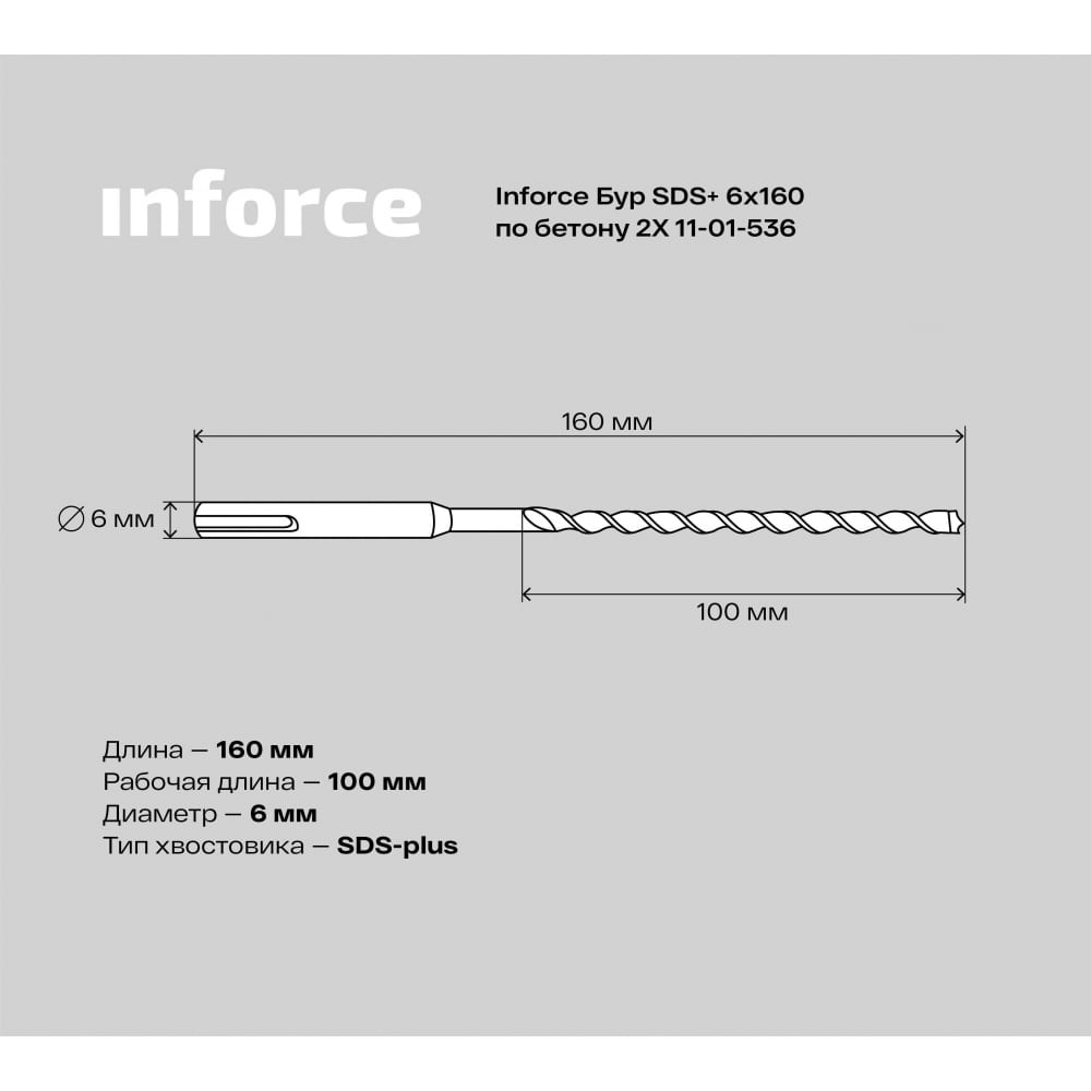 Бур sds-plus по бетону Inforce 11-01-536