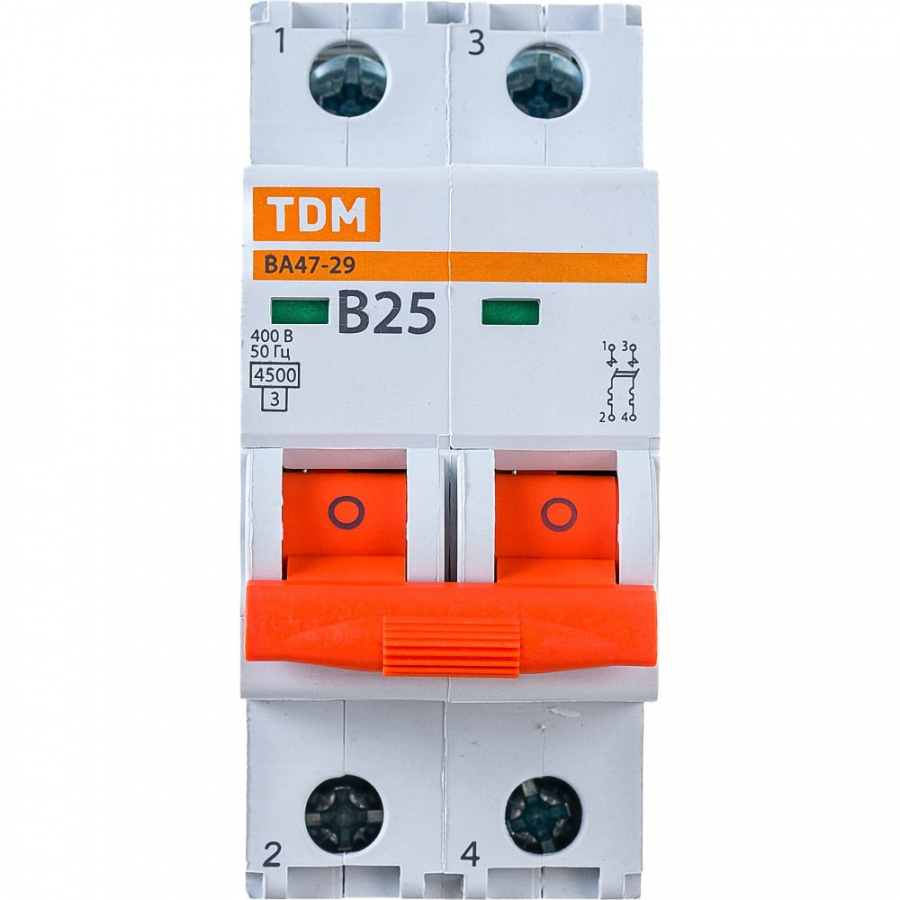 Автомат TDM ВА47-29 2Р, 25 А, 4,5 кА, В