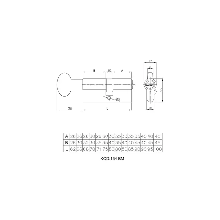 Цилиндровый механизм KALE KILIT 164 BM/72 (30+10+32) мм 17777