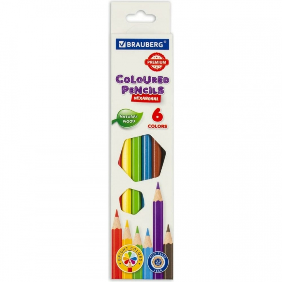 Шестигранные цветные карандаши BRAUBERG PREMIUM