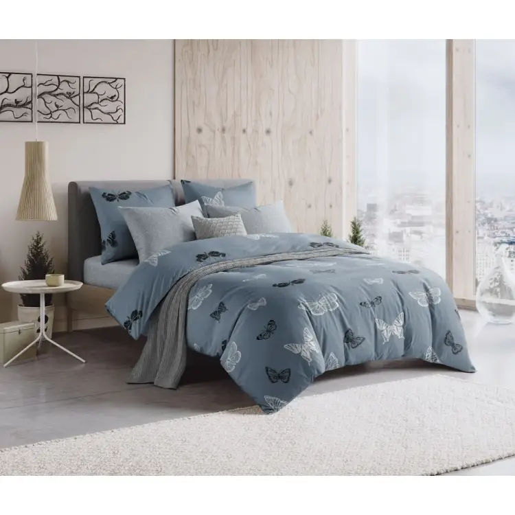 Полутораспальный комплект постельного белья Guten Morgen Black and White Butterflies D-1074-143-150-70