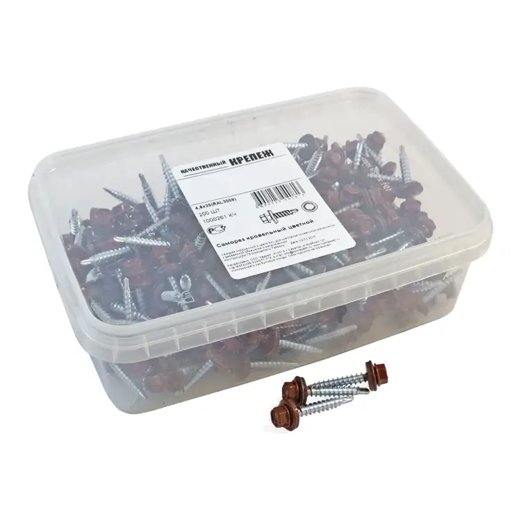 Кровельный саморез качественный крепеж 4,8/35 RAL3009200 красная окись (200 шт.) 1000261