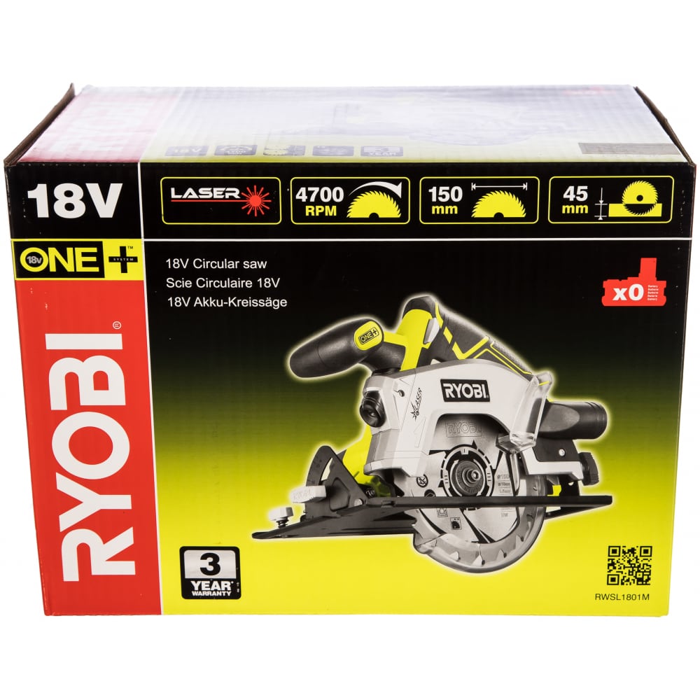 Дисковая пила Ryobi ONE+ RWSL1801M