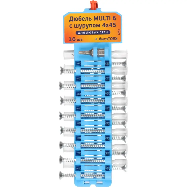 Набор дюбелей с шурупами ЕВРОПАРТНЕР Multi 6 шуруп 4х45 16 KM2 0188