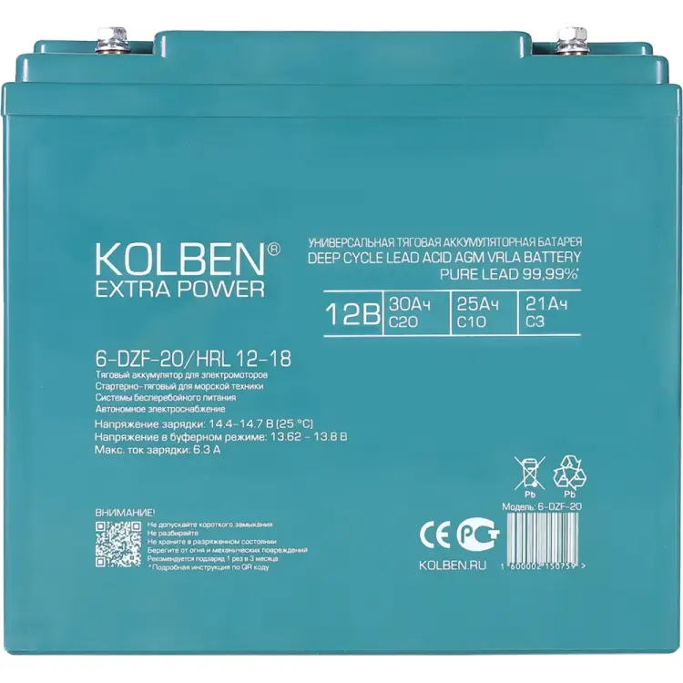 Тяговый аккумулятор KOLBEN 6-DZF-20 6-DZF-20_HRL-12-18