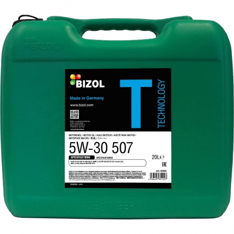НС-синтетическое моторное масло Bizol Technology 5W-30 507 SM C3