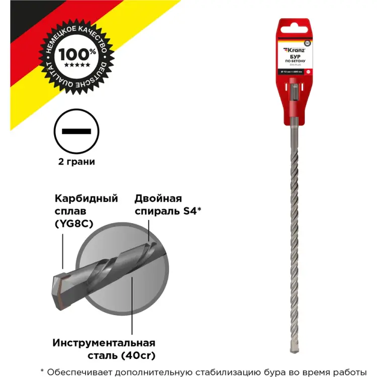 Бур sds-plus по бетону KRANZ KR-91-0063