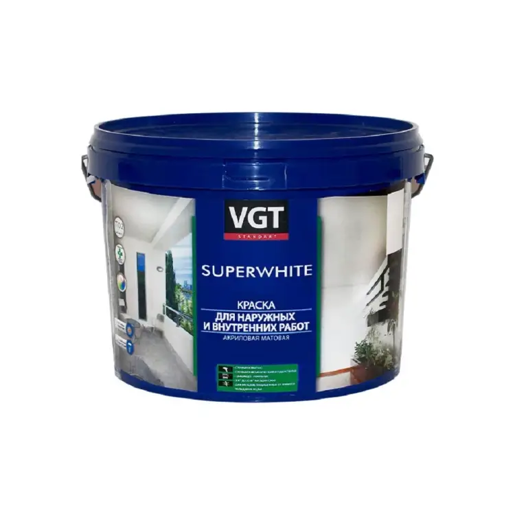 Моющаяся краска для наружных и внутренних работ VGT Супербелая ВД АК 1180 11605420 Моющаяся краска для наружных и внутренних работ VGT Супербелая ВД АК 1180 11605420