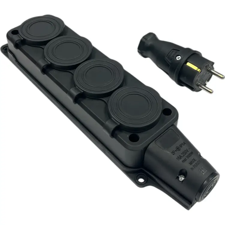 Комплект nvo NVO каучуковая кабельная колодка 4 гнезда с заземлением и крышкой 16А IP54 + вилка цвет черный 4001 4104 NVO-KI-COMBI-K-4-V-16-54-BLACK Комплект nvo NVO каучуковая кабельная колодка 4 гнезда с заземлением и крышкой 16А IP54 + вилка цвет черный 4001 4104 NVO-KI-COMBI-K-4-V-16-54-BLACK