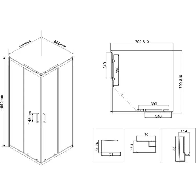 Душевой уголок VINCEA City VSS-5CT800MT