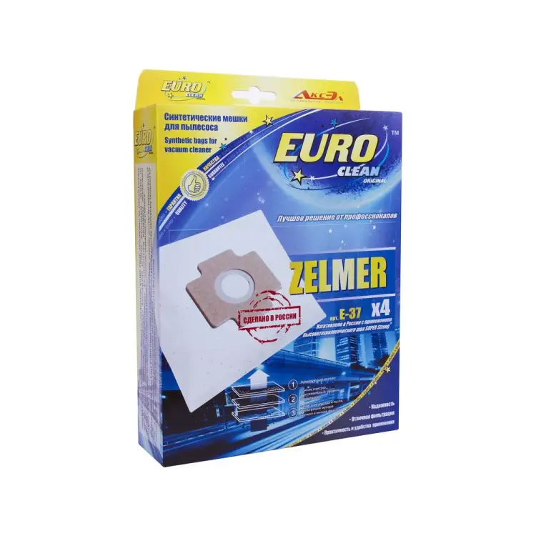 Синтетические многослойные мешки-пылесборники для пылесоса ZELMER EURO Clean E-37/4