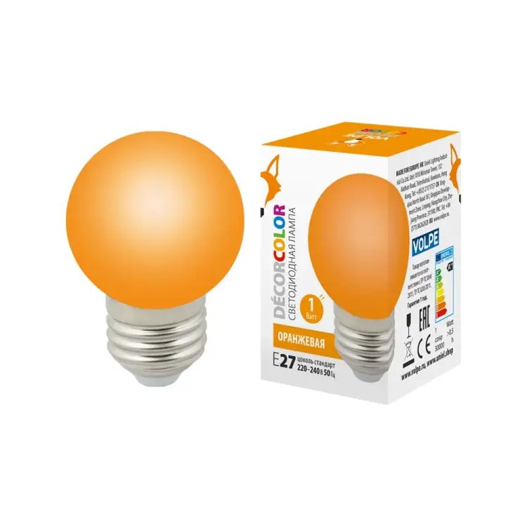 Декоративная светодиодная лампа Volpe LED-G45-1W/ORANGE/E27/FR/С UL-00005650