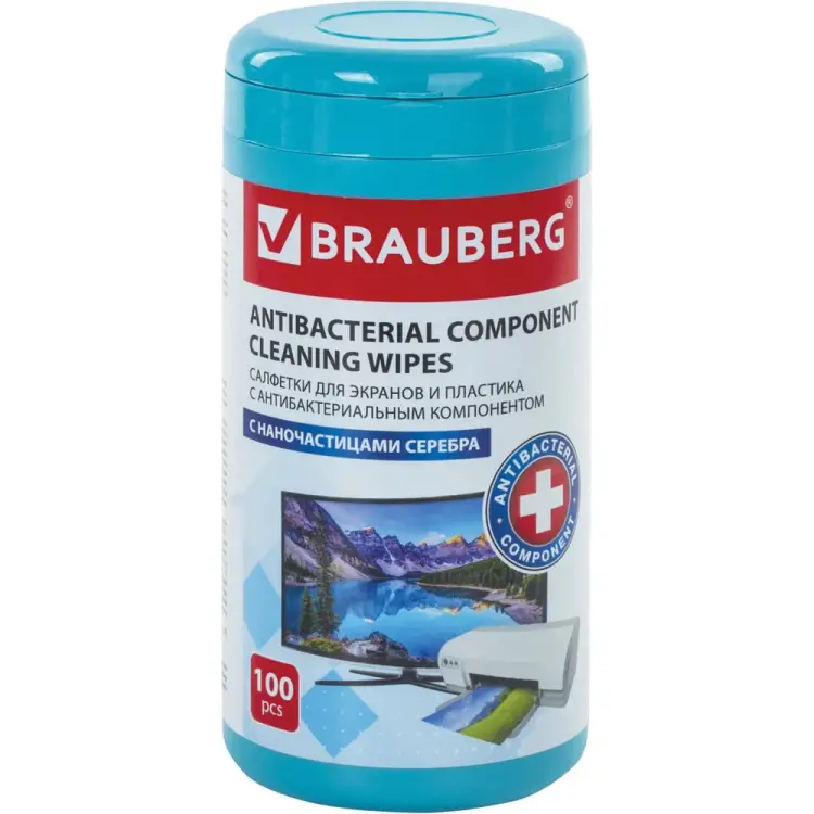 Антибактериальные салфетки для экранов оптики и пластика плотные BRAUBERG 513476
