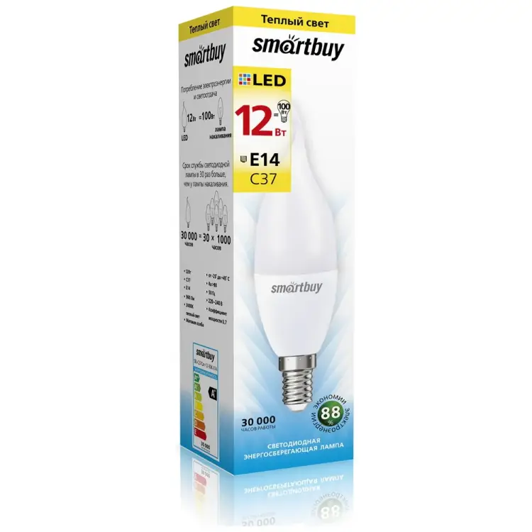 Светодиодная лампа Smartbuy SBL-C37Can-12-30K-E14