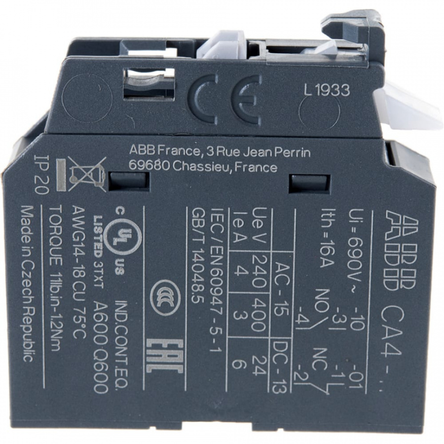Фронтальный контакт для контакторов AF09-AF38 и NF ABB CA4-01 1НЗ