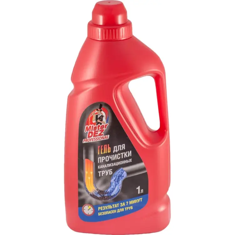 Средство для чистки канализационных труб Mister Dez PROFESSIONAL гель с дезинфицирующим эффектом, 1 л 995
