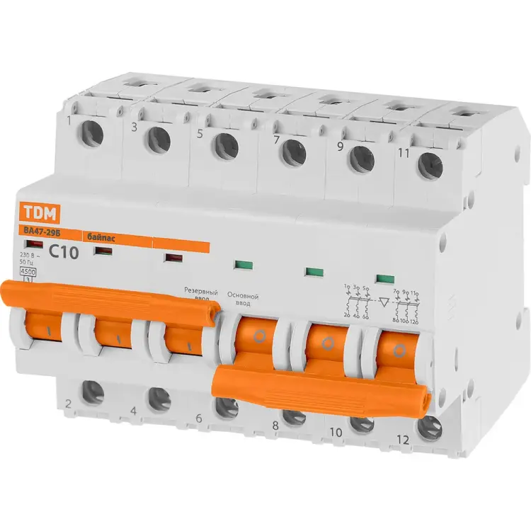 Байпас TDM ELECTRIC ВА47-29Б 3Р+3Р 10А 4,5кА х-ка C SQ0206-0417
