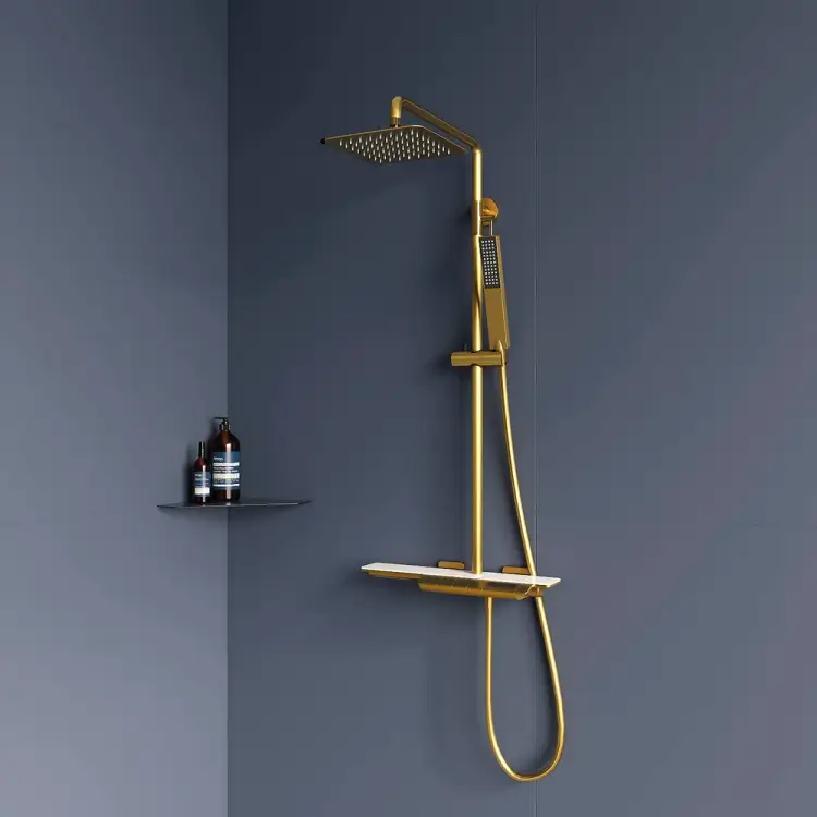 Душевая стойка RGW SP-34-G золото, головной душ/термостат (ручной душ, шланг 1,5 м) 51140134-06
