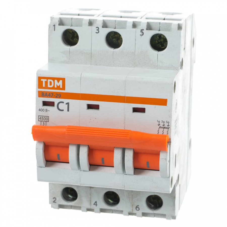 Автомат TDM ВА47-29 3Р, 1 А, 4,5 кА, В