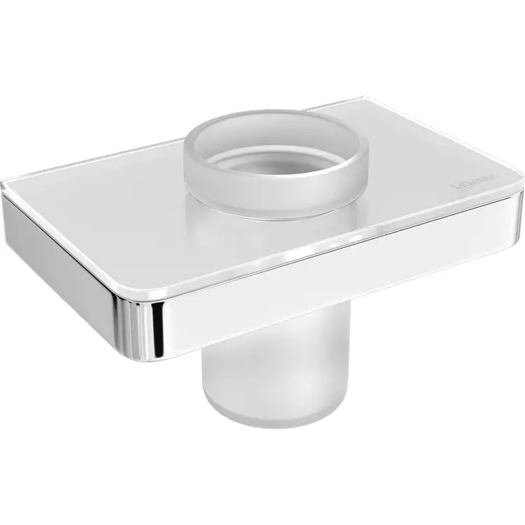 Стакан для зубных щеток Lemark GLASS LINE с держателем, хром/белое стекло 9731034