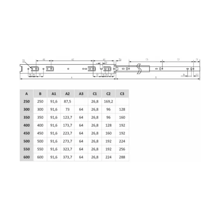 Шариковая направляющая полного выдвижения STARFIX SMF-10425